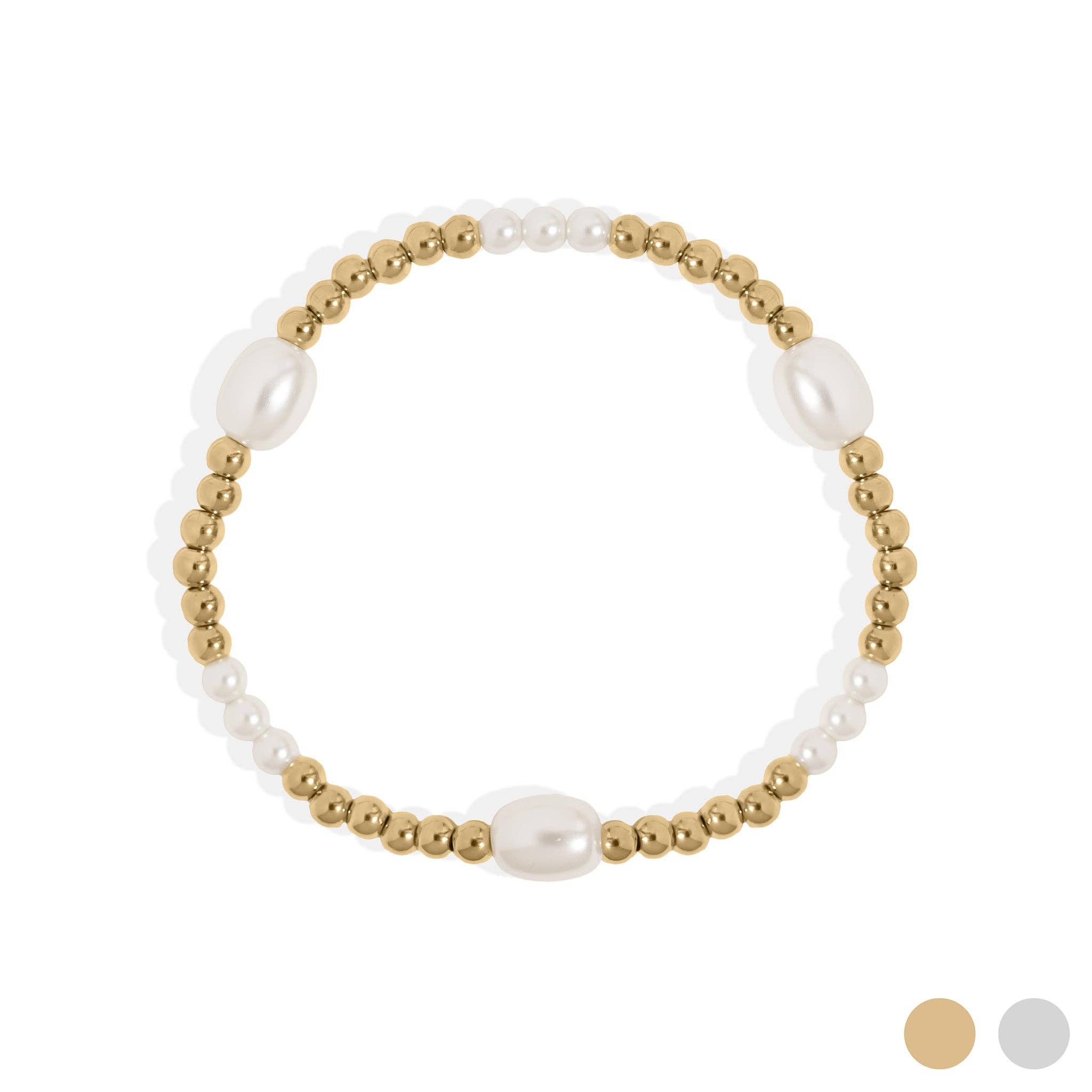 Yellow Gold 8mm Kiska Glass Pearl Stretch Bracelet: S164