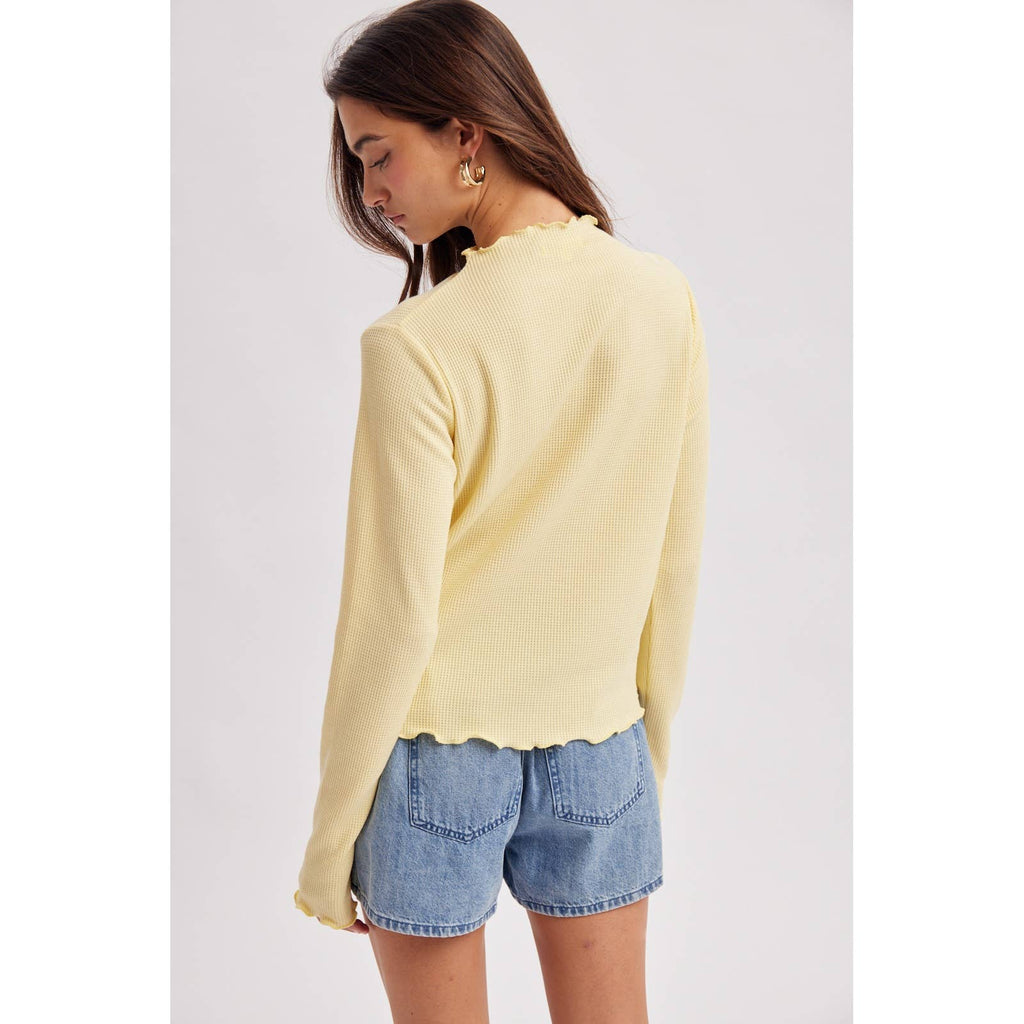 WAFFLE KNIT MOCK NECK LONG SLEEVE TOP red