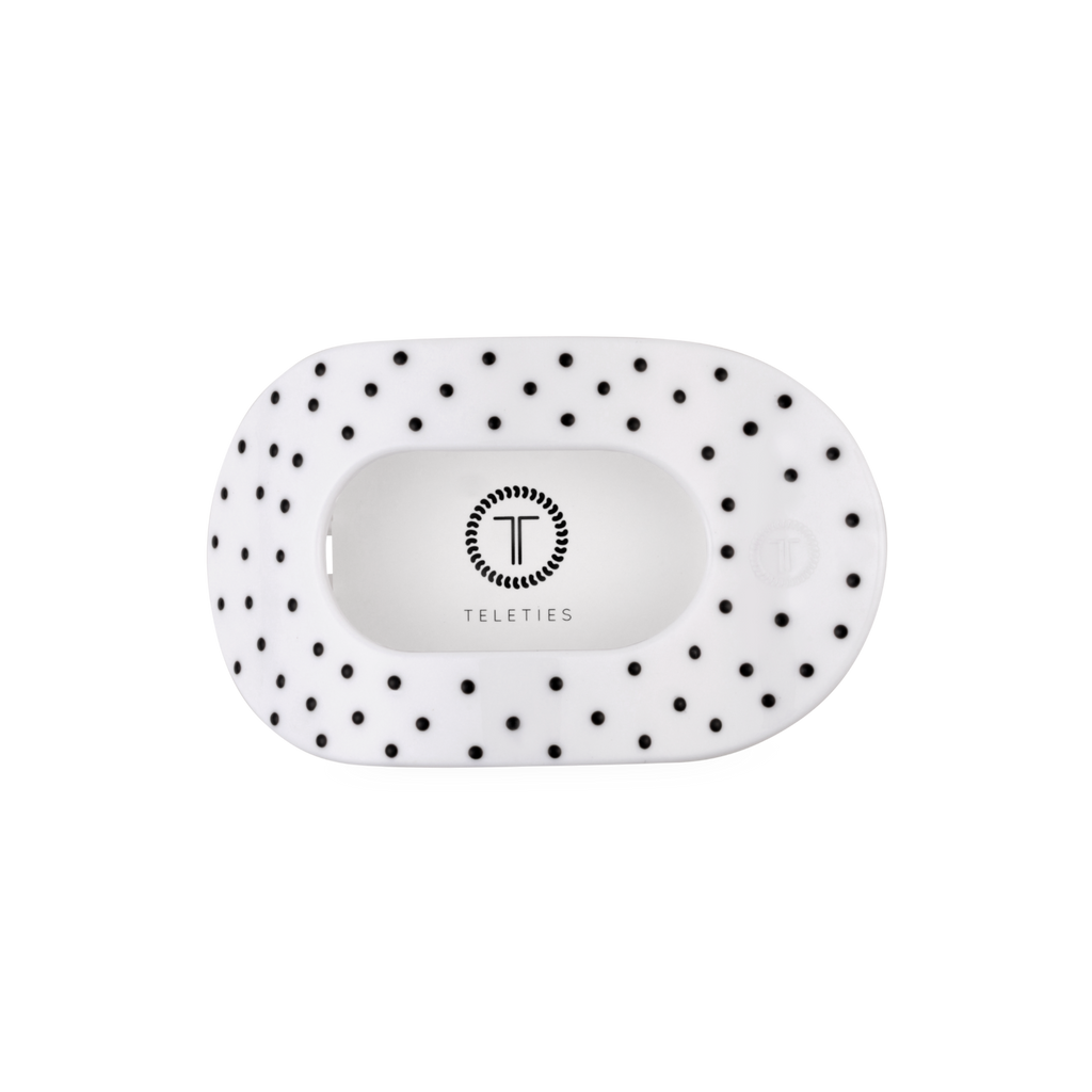 White Polka Dot Party Medium Flat Round Hair Clip