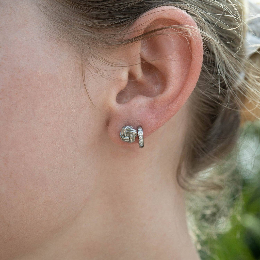 Silver Dainty Diamond Huggie Earrings - E114