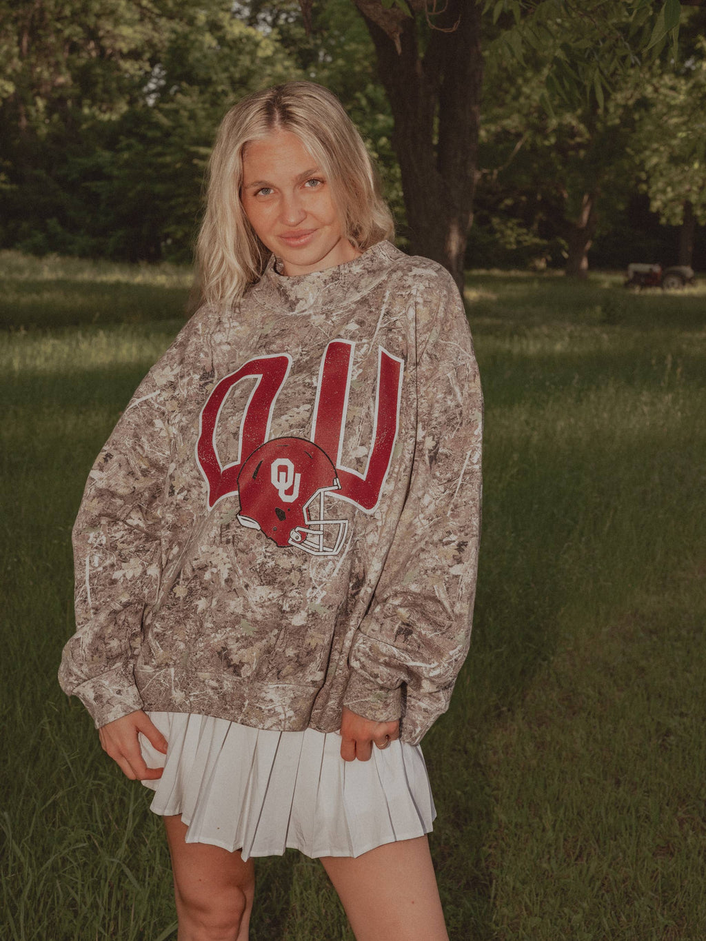 OU Sooners Helmet Fade Camo Wknd Mock Neck Sweatshirt: