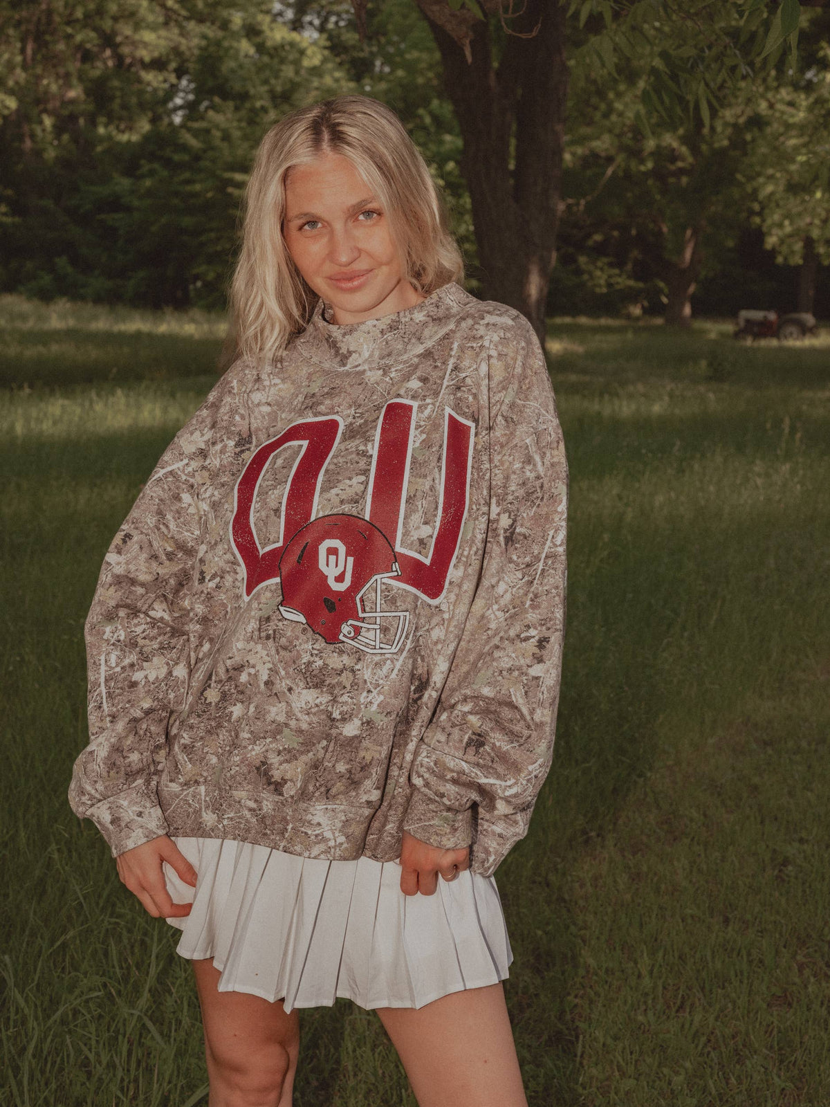 OU Sooners Helmet Fade Camo Wknd Mock Neck Sweatshirt: