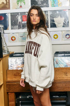 THANKFUL | Applique Embroidery Mock Neck Sweatshirt: CREAM
