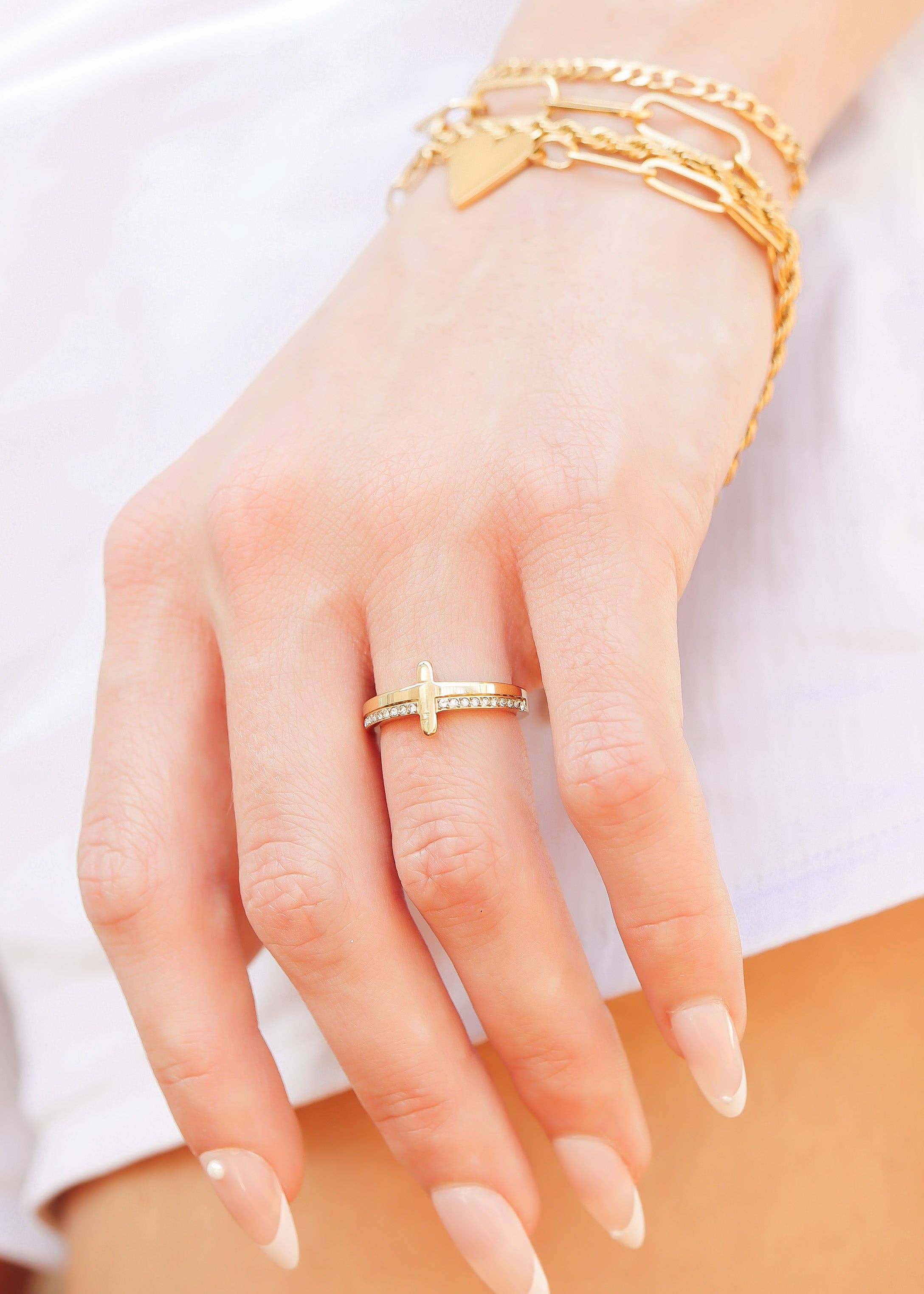 Engraved Bible Verse CZ Cross Ring: A117