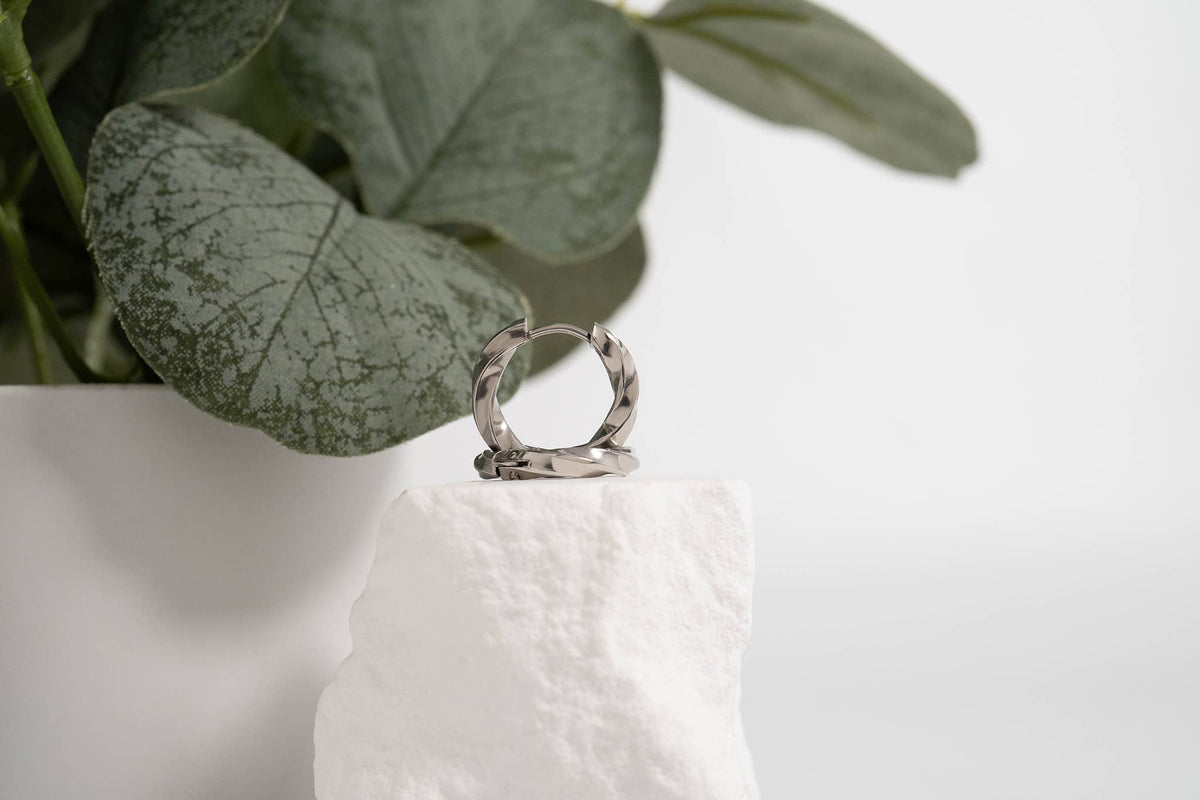 Silver Textured Twisted Hoop Earrings - E126