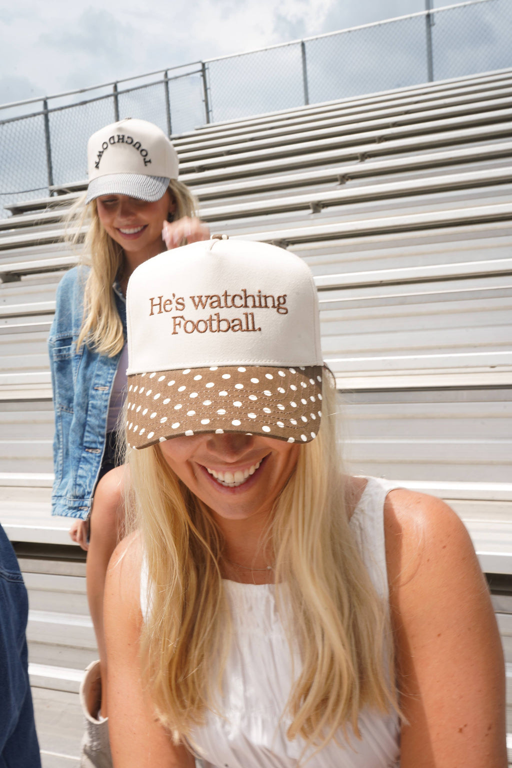 He's Watching Football - Brown Polka Dot Hat