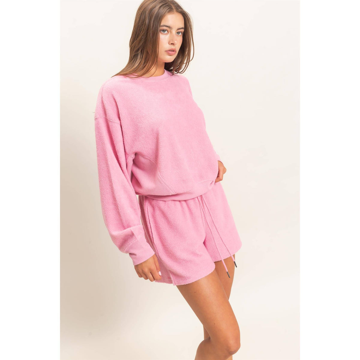 Contrast Sweatshirt & Shorts Set: CHARCOAL