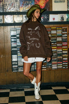 Reversible Horse Graphic Mock-Neck Sweatshirt: CHOCOLATE BROWN