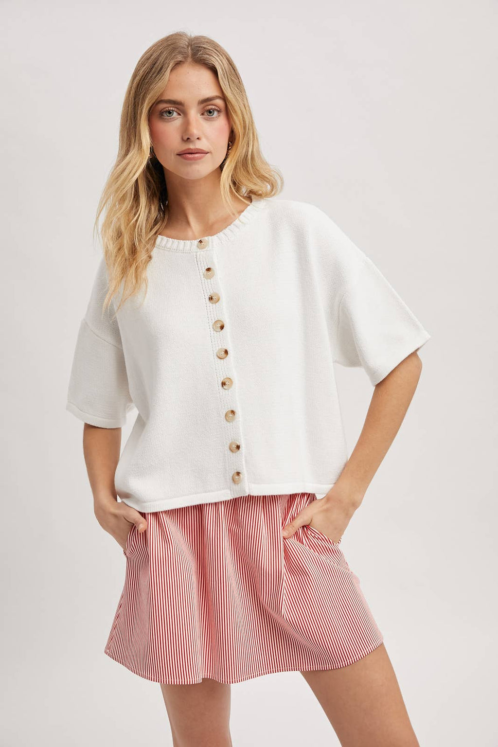 BUTTON-UP SWEATER KNIT TOP / taupe