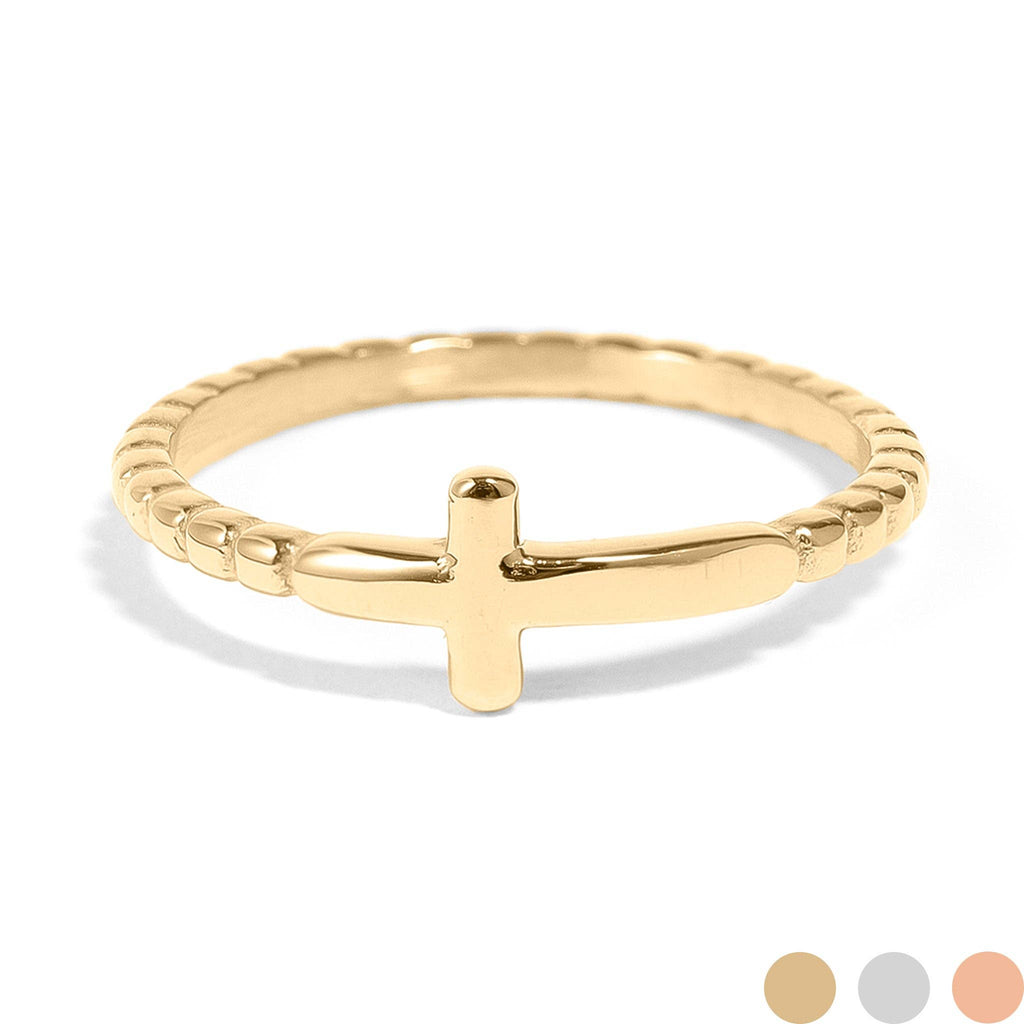 Beaded Stackable Cross Ring: A118