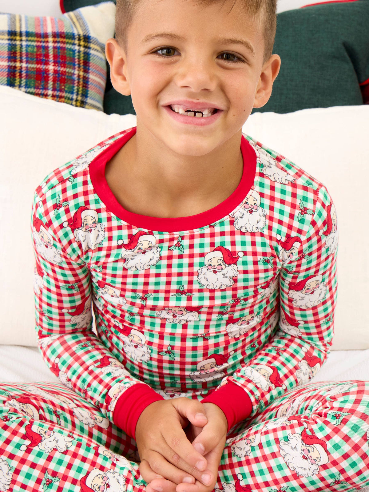 SoftSnooze™ Kids Bamboo Viscose Red & Green Dear Santa Christmas Long Sleeve Pajama Set: Multi-Color