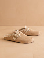 The Teri | Almond Tweed Buckle Fall Mule: ALMOND / 10
