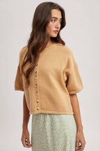 BUTTON-UP SWEATER KNIT TOP / taupe