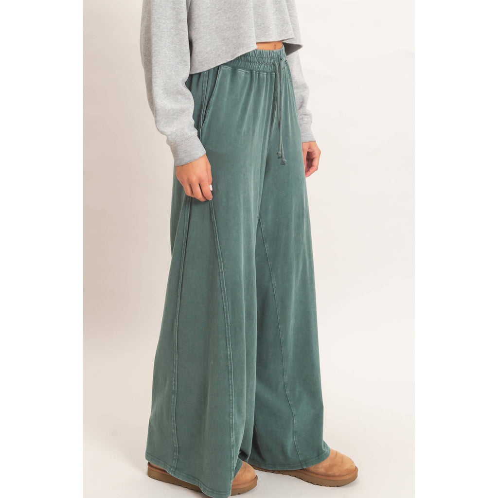 Wide Leg Mineral Wash Pants: BLACK