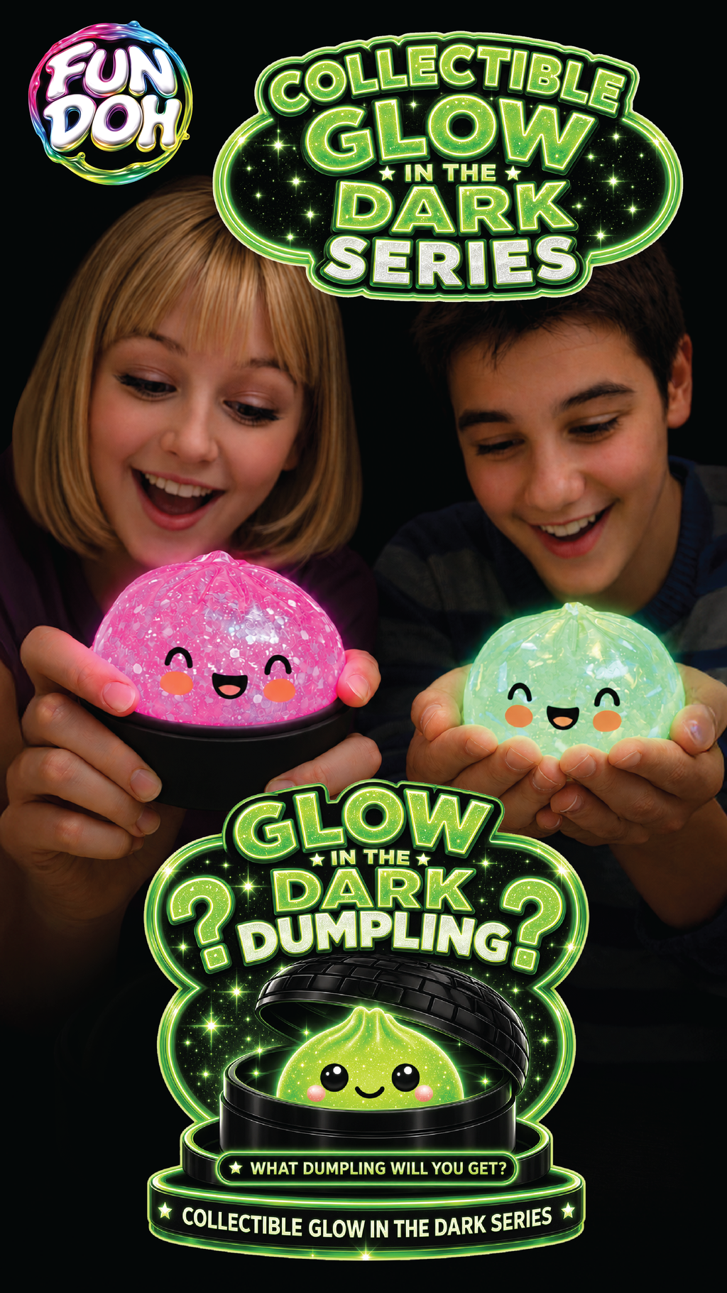 Fun Doh Glow-in-the-Dark Mystery Dumpling Squishy Toy Black : GLOWSQU