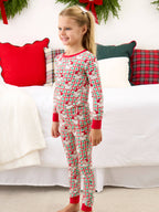 SoftSnooze™ Kids Bamboo Viscose Red & Green Dear Santa Christmas Long Sleeve Pajama Set: Multi-Color