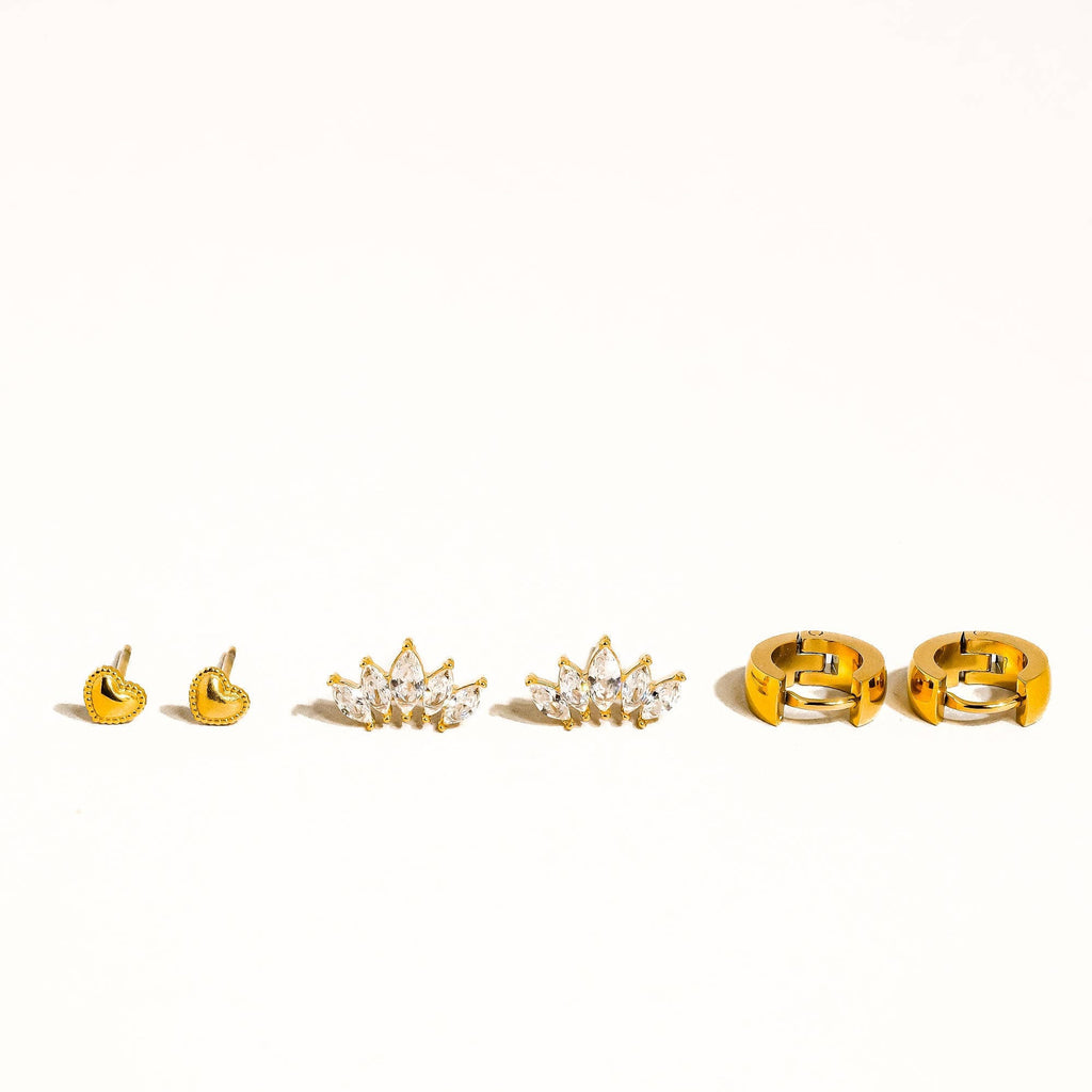Hearts, Hoops &CZ Earring Set - EE1
