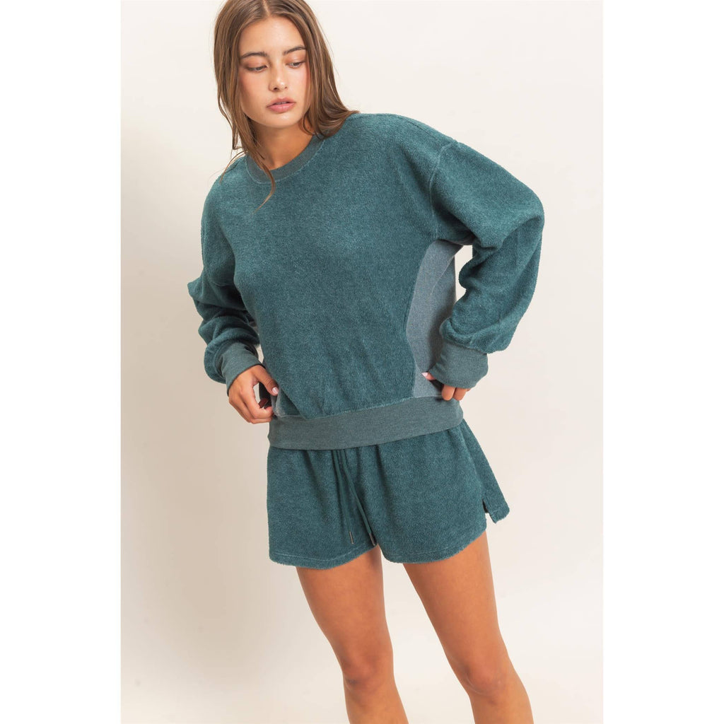 Contrast Sweatshirt & Shorts Set: IVORY