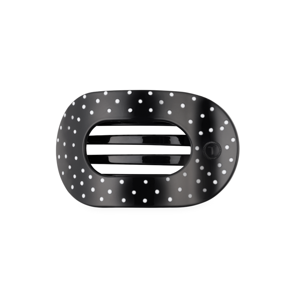 Black Polka Dot Party Medium Flat Round Hair Clip