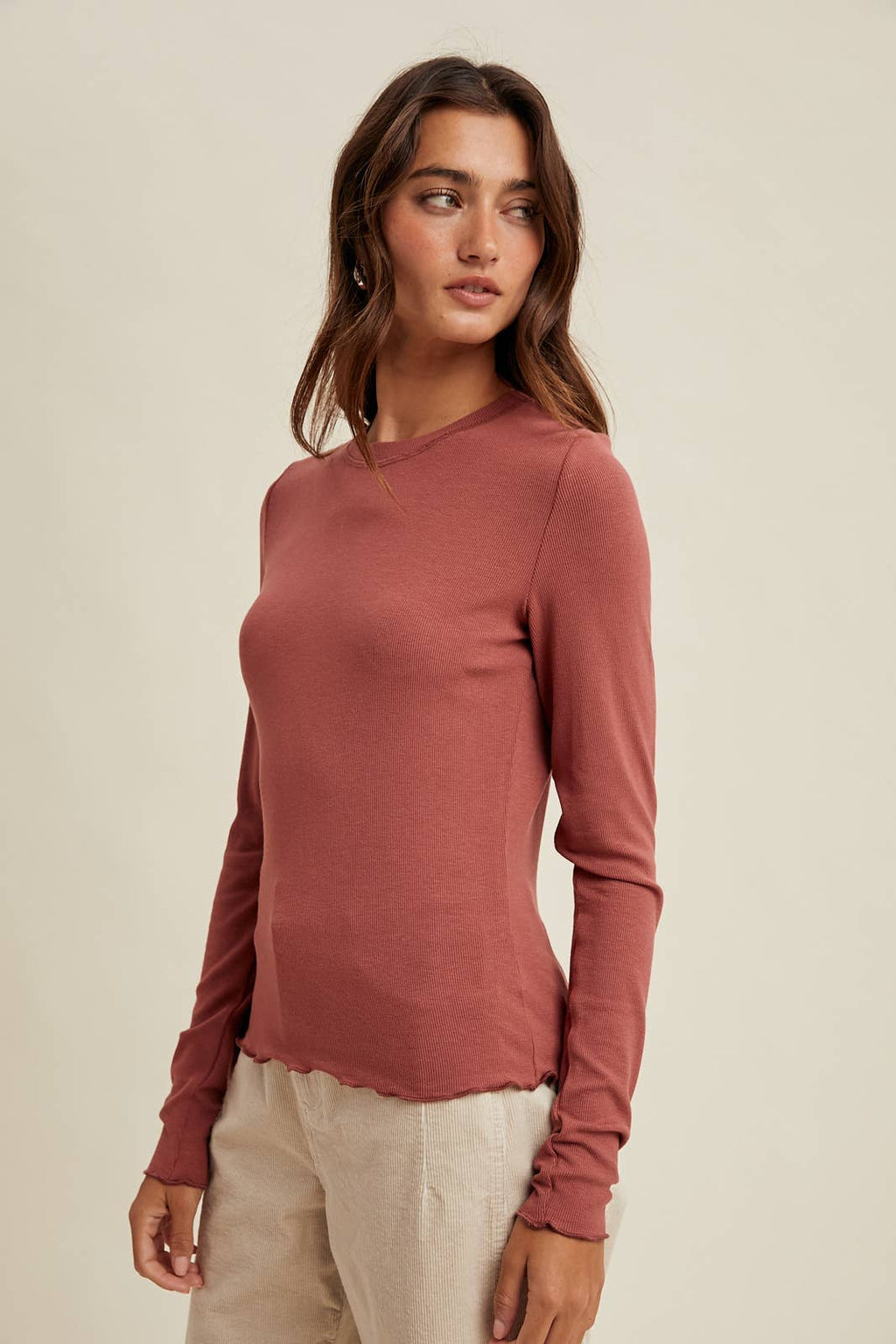 BASIC RIBBED LONG SLEEVE KNIT TOP BLACK