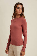 BASIC RIBBED LONG SLEEVE KNIT TOP BLACK
