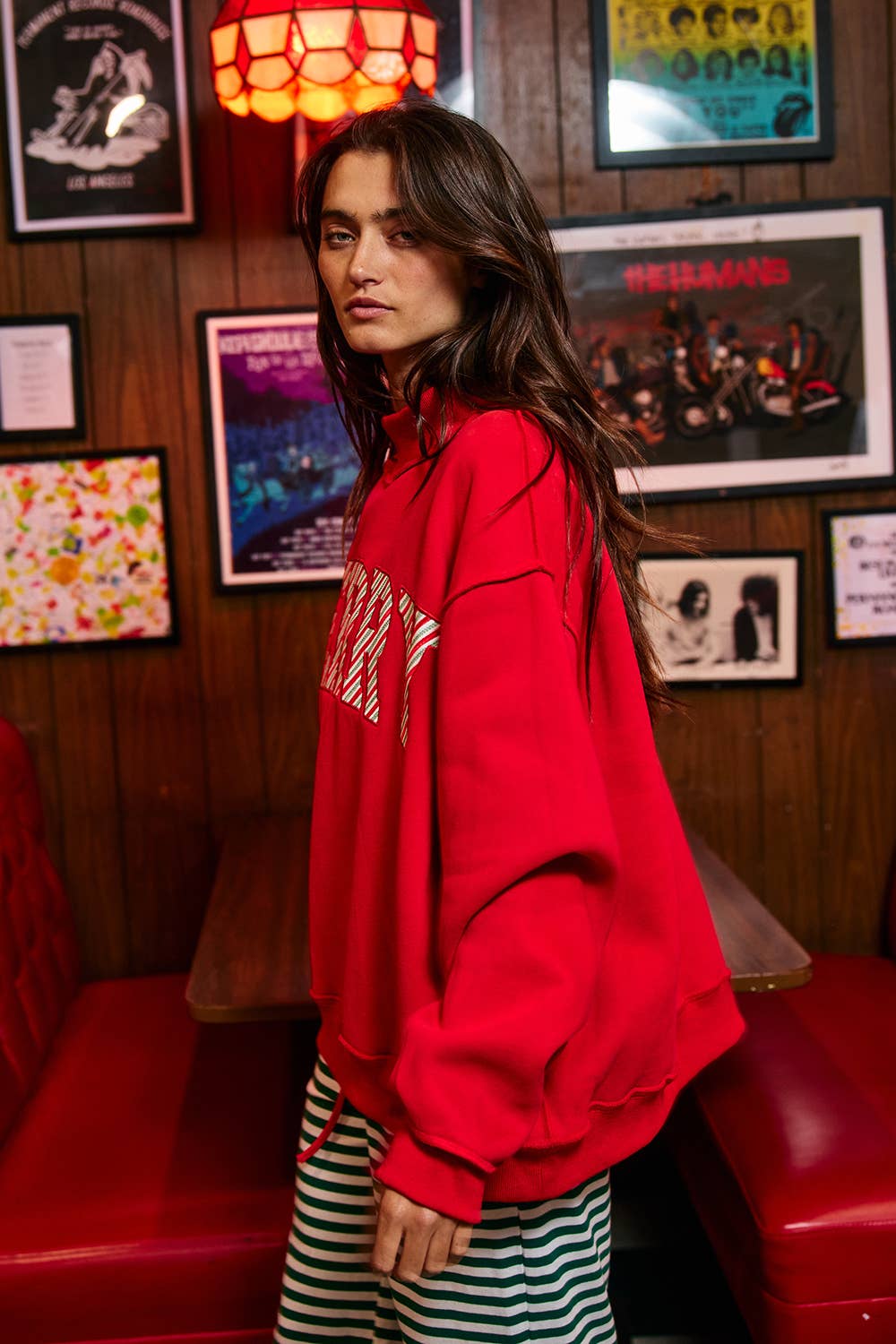 'MERRY' Embroidered Mock Neck Sweatshirt : MERRY