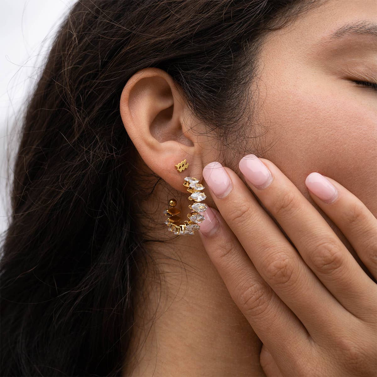 Marquis CZ Stone Hoop Earrings - E34