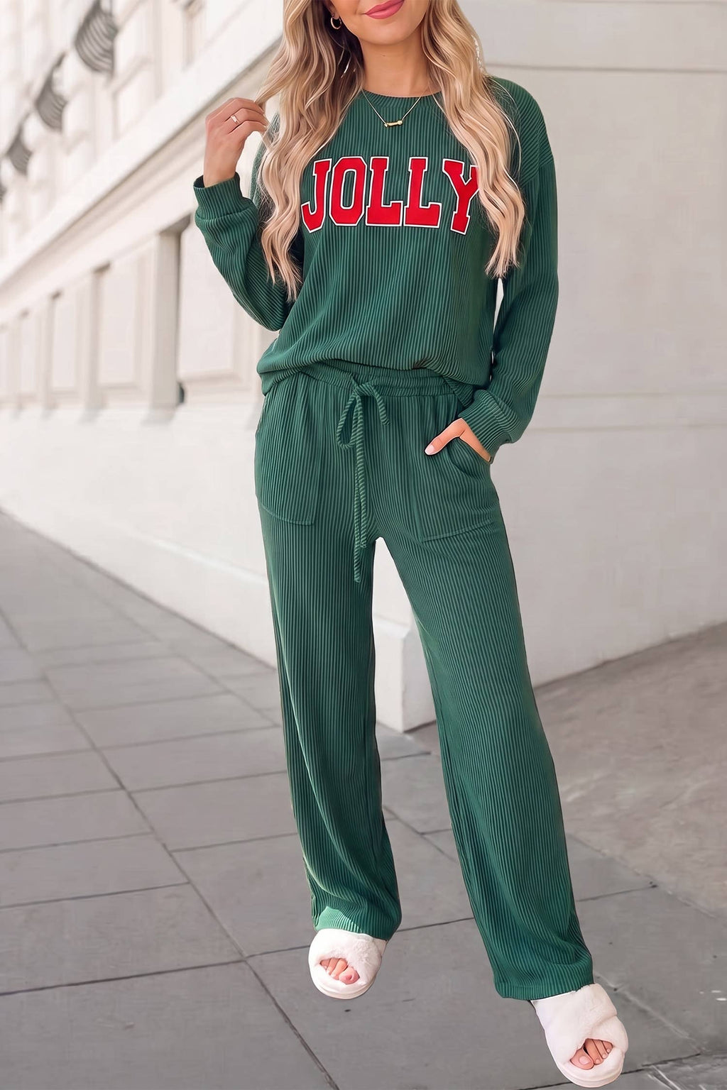 MERRY Christmas Graphic Corded Pants Set