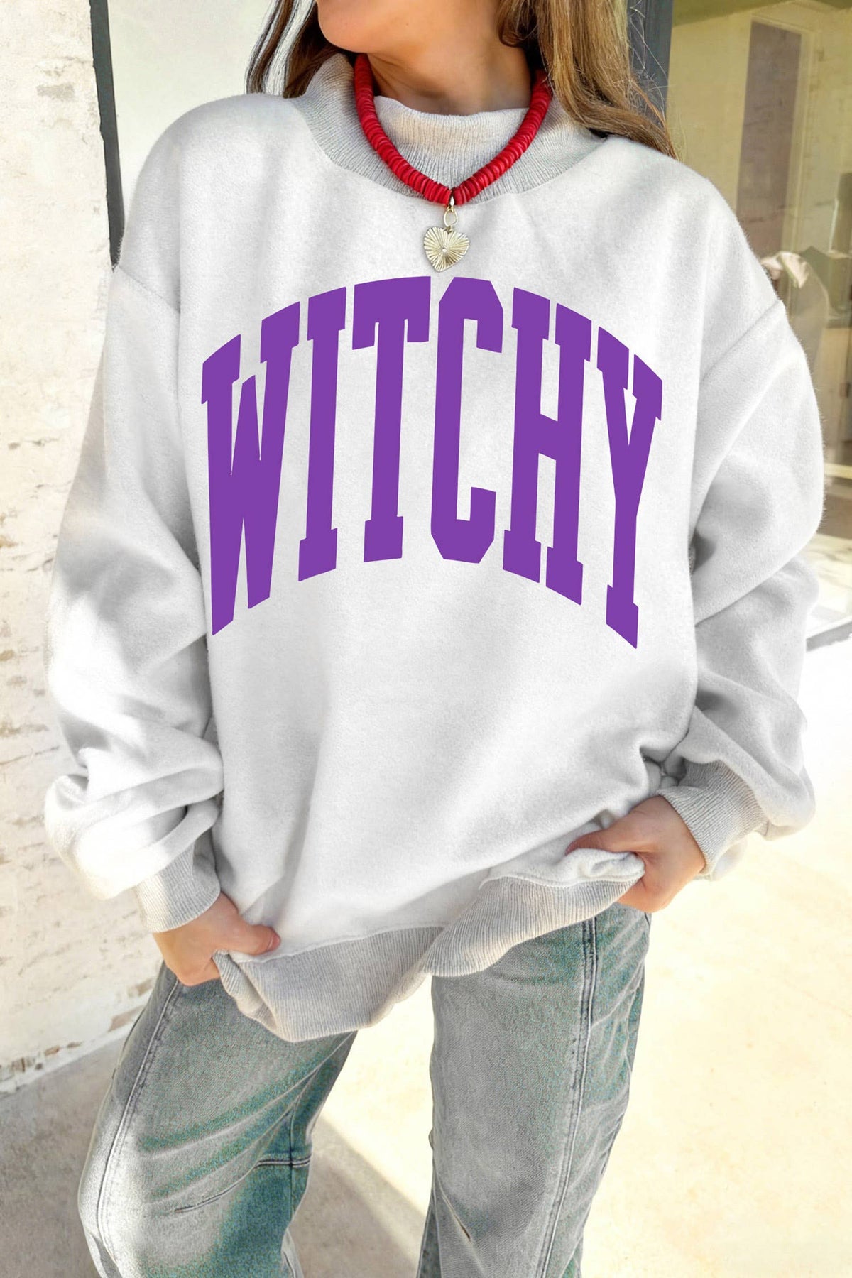 Halloween Slogan Print Mock Neck Reversible Sweatshirt