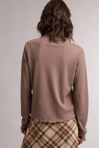 WAFFLE KNIT MOCK NECK LONG SLEEVE TOP red