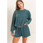 Contrast Sweatshirt & Shorts Set: CHARCOAL