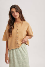 BUTTON-UP SWEATER KNIT TOP / taupe