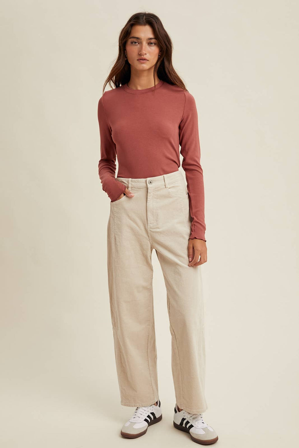 BASIC RIBBED LONG SLEEVE KNIT TOP BLACK
