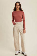 BASIC RIBBED LONG SLEEVE KNIT TOP BLACK