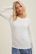 ROUND NECK FITTED RIBBED KNIT TOP / WL24-9450: RED BEAN / L