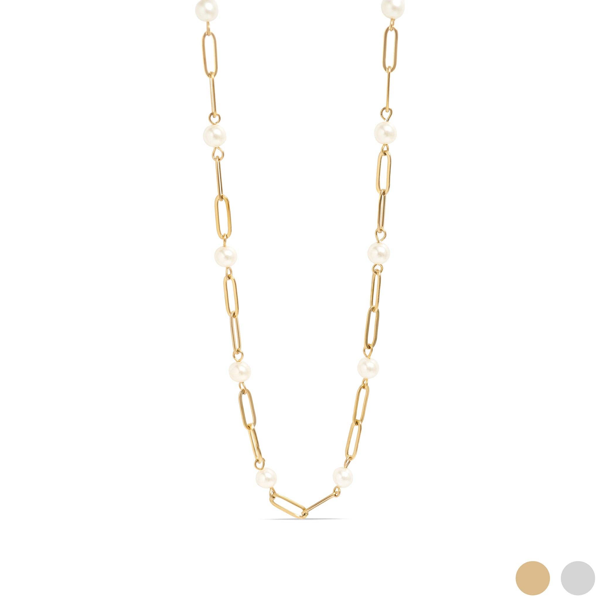 Pearl Paperclip Chain Necklace - N158
