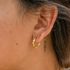 Gold Textured Twisted Hoop Earrings - E125