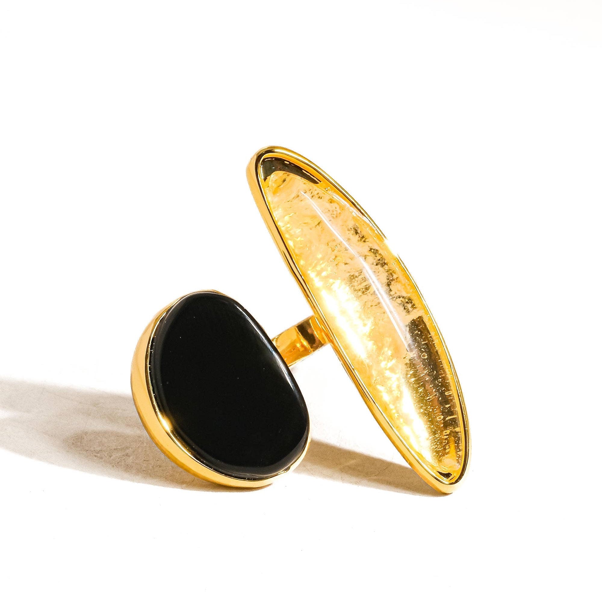 Vintage Black Agate Stone Ring - A48