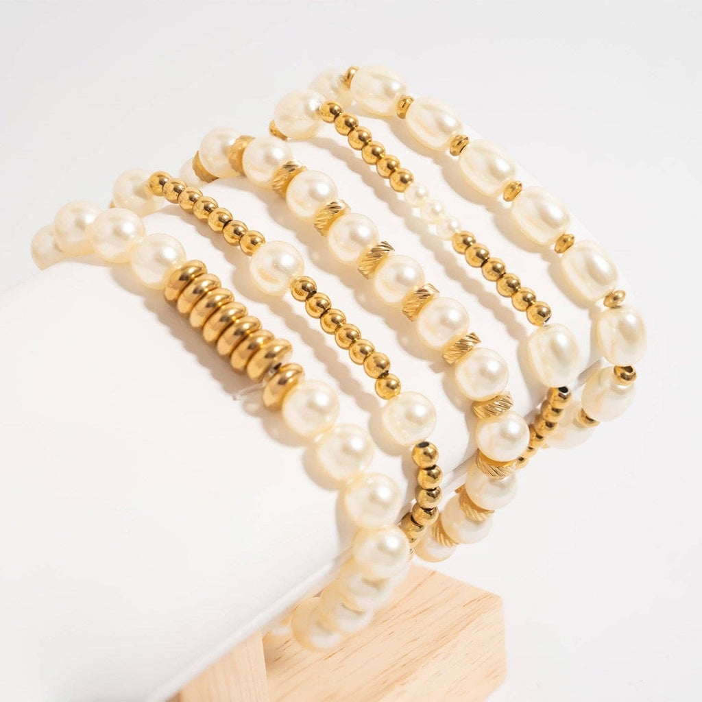 Yellow Gold 8mm Kiska Glass Pearl Stretch Bracelet: S160