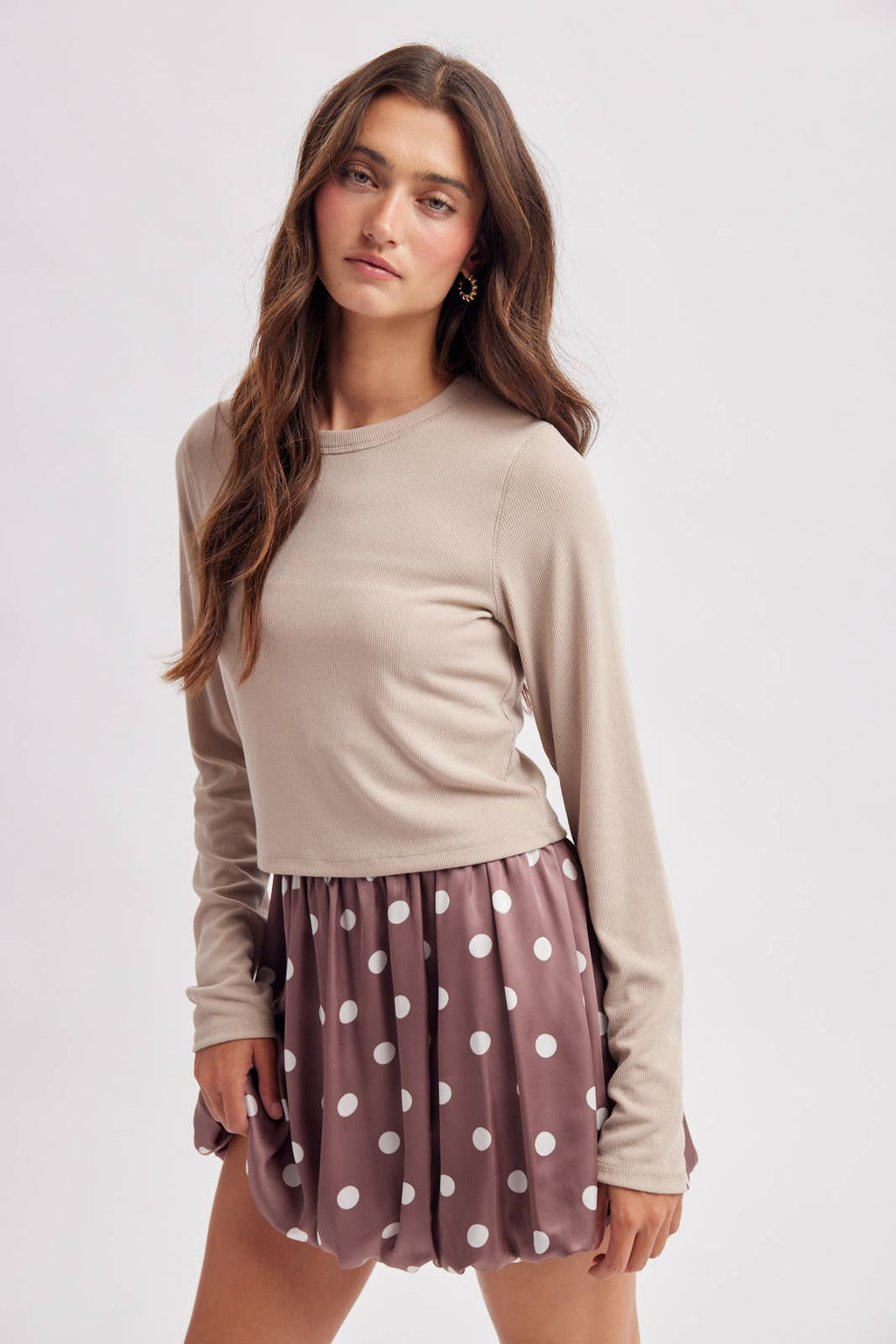 BASIC RIBBED LONG SLEEVE TOP / WL26-12635: BURGUNDY