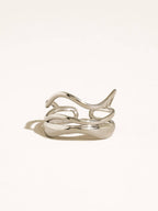 Silver Wave Layered Adjustable Ring - A145