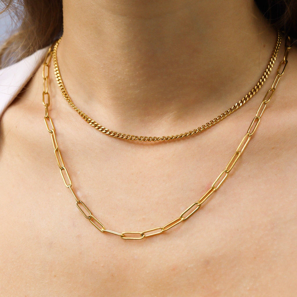 Curb & Paperclip Layered Chain Necklace - N135