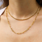 Curb & Paperclip Layered Chain Necklace - N135
