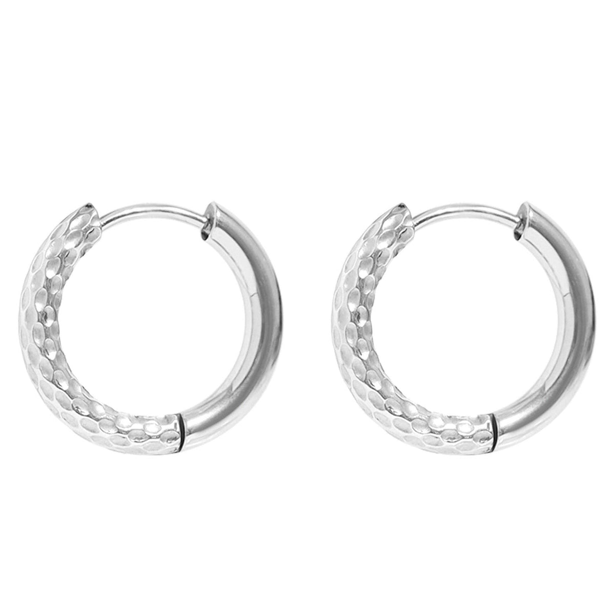 Silver Textured Huggie Hoop Earrings - E111