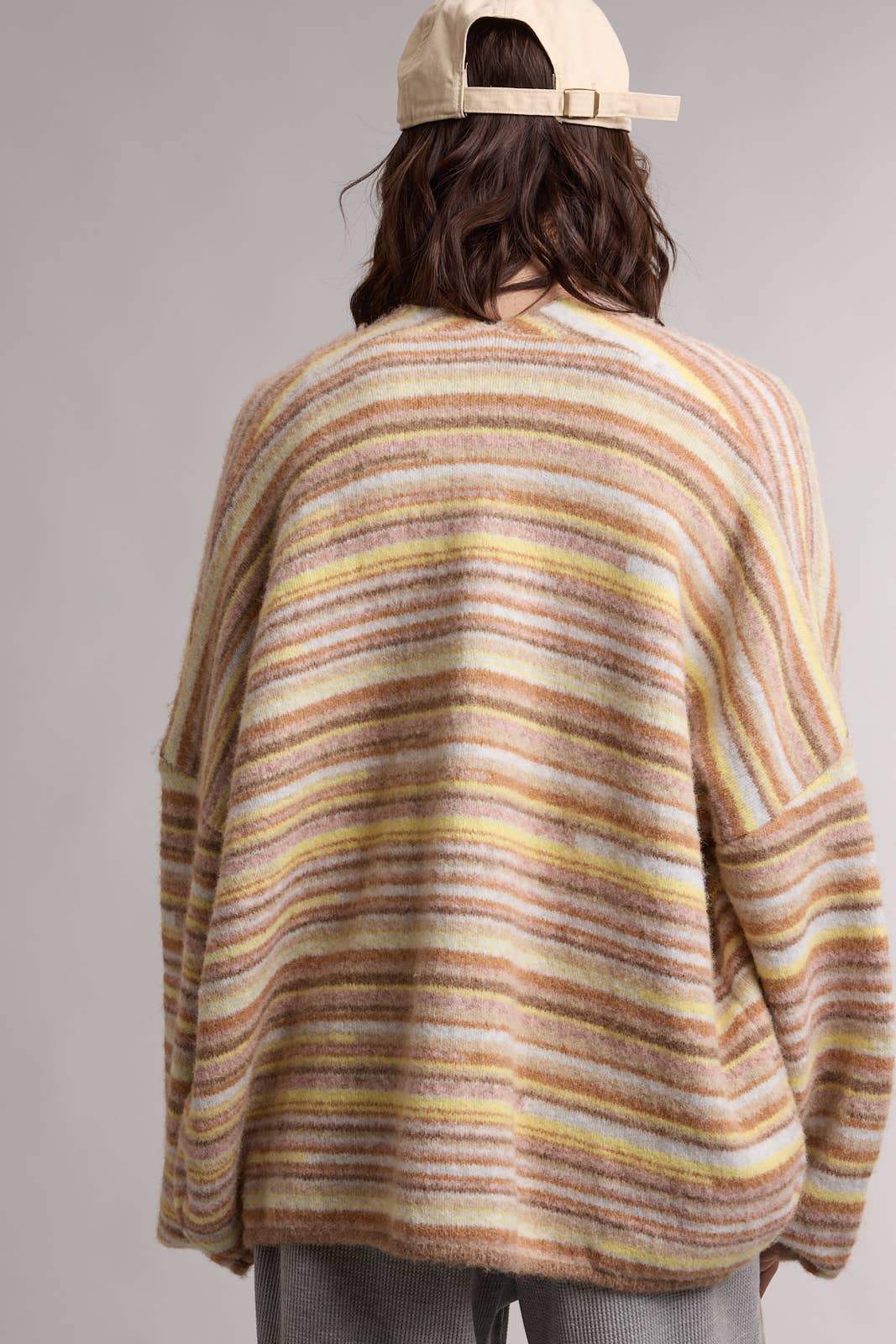 STRIPED OPEN FRONT CARDIGAN / WL26-13528: MOCHA MULTI