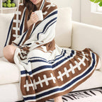 Football Pattern Throw Blanket with Tassels: FC3