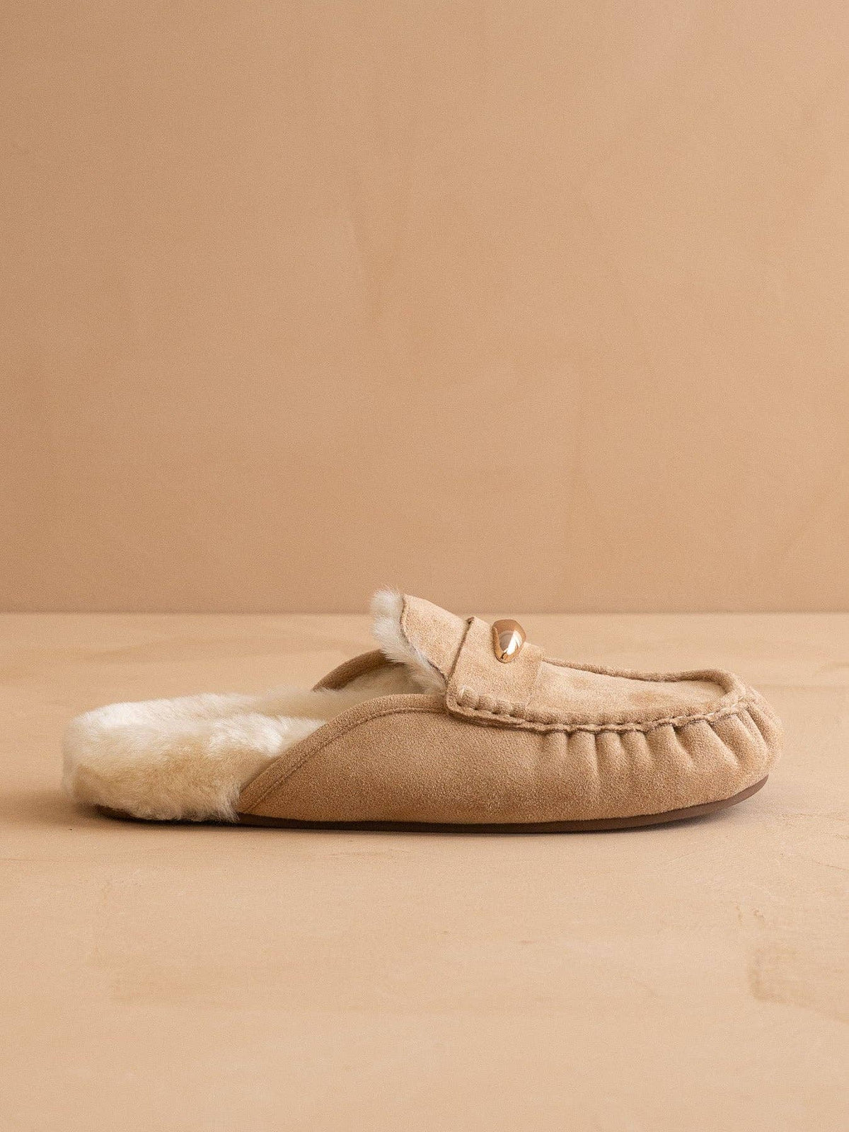 The Hayden | Almond Fur Lined Fall Mule Loafer: ALMOND / 10