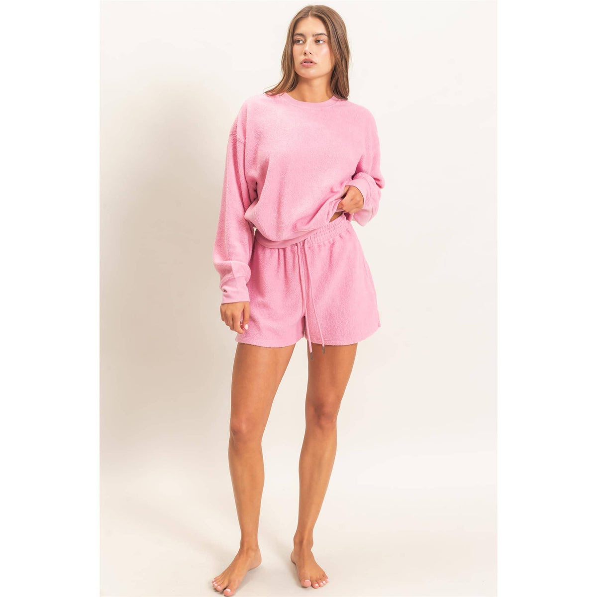 Contrast Sweatshirt & Shorts Set: IVORY