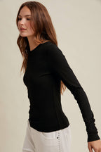 BASIC RIBBED LONG SLEEVE KNIT TOP BLACK