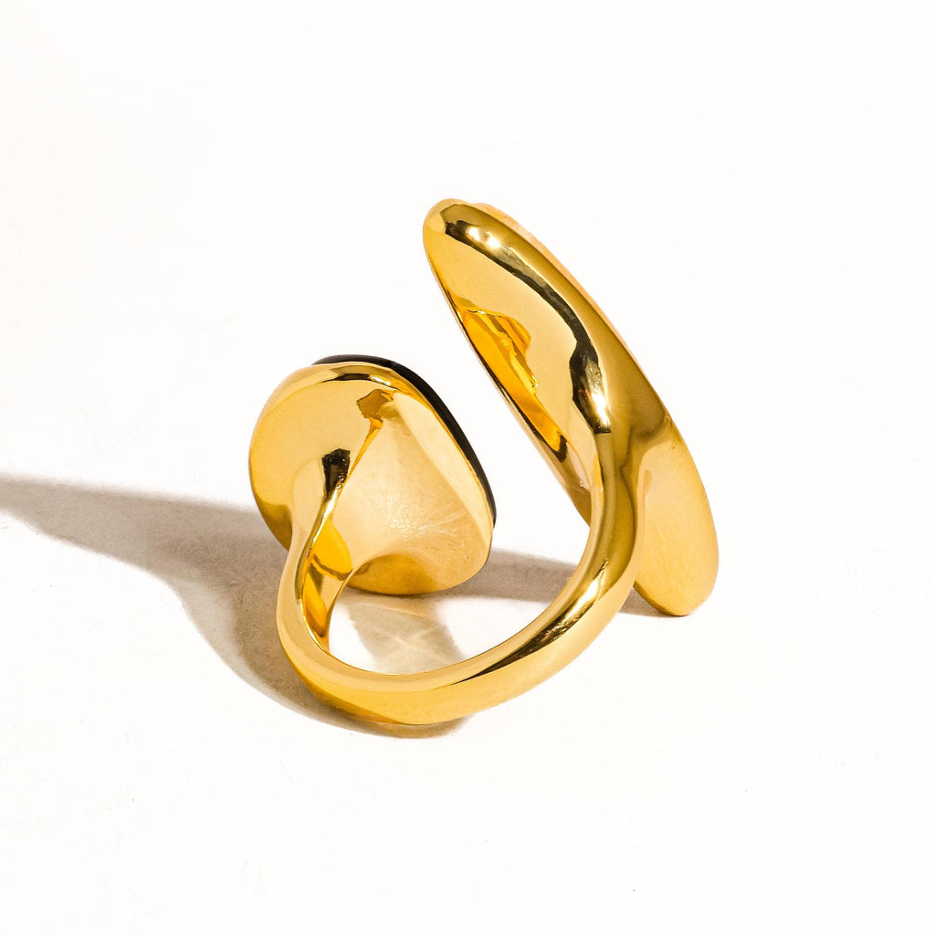 Vintage Black Agate Stone Ring - A48